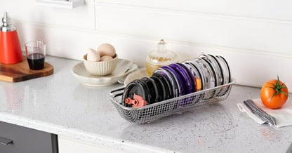 2Pack Stainless Steel Mesh Tumbler Cup Lid Organizer, Mason Jar Lid Holder | Rectangular, Cabinet Storage Basket, For Silverware Chopsticks Straws Utensils - style: SilverModern-2pack