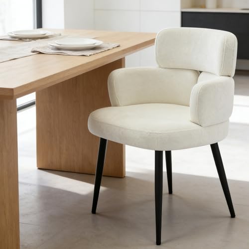 Accent Dining Chair with Arms,Set of 2 Modern Upholstered Side Chair with Soft Fabric Black Metal Legs, Comfy Spacious Seat & Back for Dining Room/Living Room/Bedroom, Beige - color: Beige, size: Set of 2