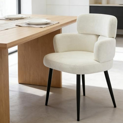 Accent Dining Chair with Arms,Set of 2 Modern Upholstered Side Chair with Soft Fabric Black Metal Legs, Comfy Spacious Seat & Back for Dining Room/Living Room/Bedroom, Beige - color: Beige, size: Set of 2