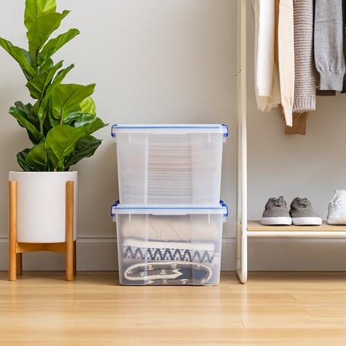 IRIS USA 2-Pack 44 Qt Storage Bins with Gasket Lids, Clear/Blue | WeatherPro seal helps protect bulky items for moving, garage, attic and basement storage - size: 44 Qt. - 2 Pack