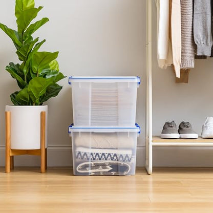 IRIS USA 2-Pack 44 Qt Storage Bins with Gasket Lids, Clear/Blue | WeatherPro seal helps protect bulky items for moving, garage, attic and basement storage - size: 44 Qt. - 2 Pack