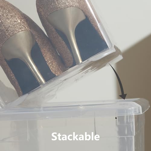novelinks 12 Pack 6QT Plastic Storage Bins with Lids, Shoe Bins | Shoe Boxes Clear Plastic Stackable, Shoe Containers, Clear Shoe Storage Boxes, Craft Organizers and Storage - size: 6 Qt - 12 Pack