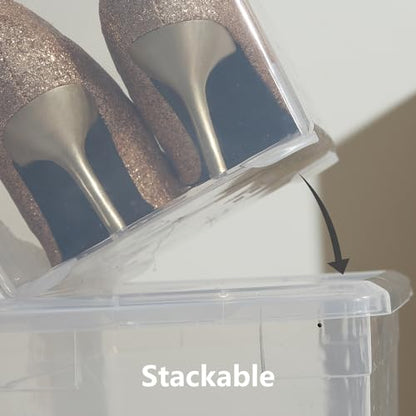 novelinks 12 Pack 6QT Plastic Storage Bins with Lids, Shoe Bins | Shoe Boxes Clear Plastic Stackable, Shoe Containers, Clear Shoe Storage Boxes, Craft Organizers and Storage - size: 6 Qt - 12 Pack