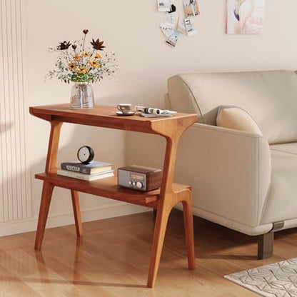 Solid Wood End Table | 2-Tier Side Table with Storage Shelf, Bedside Table for Sofa, Living Room, Bedroom, Small Space, Easy Assembly, Cherry - color: Cherry