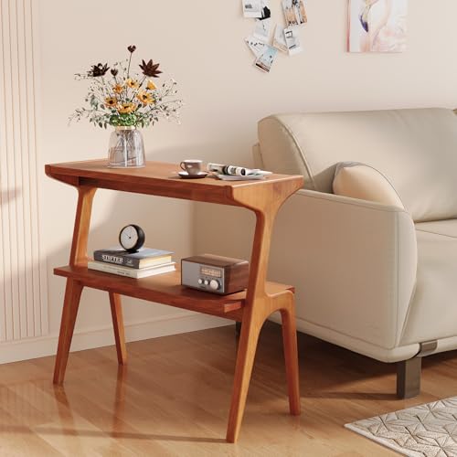 Solid Wood End Table | 2-Tier Side Table with Storage Shelf, Bedside Table for Sofa, Living Room, Bedroom, Small Space, Easy Assembly, Cherry - color: Cherry