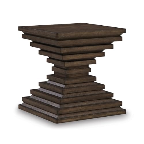 Signature Design by Ashley Hannodream Square End Table, Warm Brown | Fully assembled contemporary base, Solid hardwood, rustic oak veneer and MDF substrates, 22-inch square top for living room - color: Warm Brown