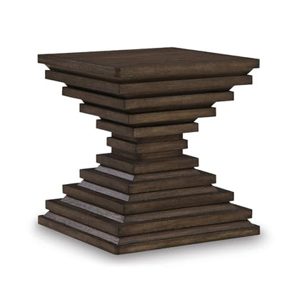 Signature Design by Ashley Hannodream Square End Table, Warm Brown | Fully assembled contemporary base, Solid hardwood, rustic oak veneer and MDF substrates, 22-inch square top for living room - color: Warm Brown