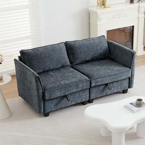 Small Sectional Couch with Storage, Modular Sectional Loveseat Sofa Cama Moderno Sets for Home Living Room, Mini Lounge Modular Sofa Couch for Bedroom, Office - color: Navy Blue, size: Loveseat
