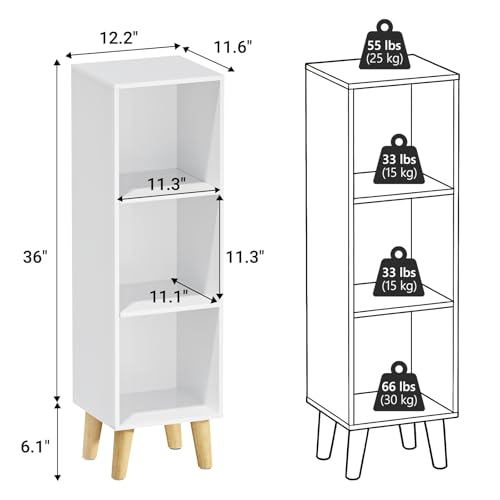 3 Cube Storage Organizer with Legs, 3 Tier Cube Low Bookcase Freestanding Storage Display Organizer for Home Office, Three-Cubes Open Shelf Short Bookshelf (White, 3 Cube) - color: White, size: 3 Cube