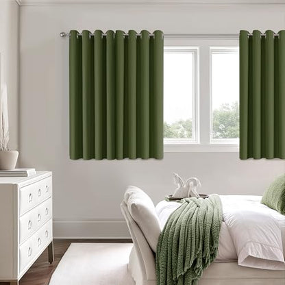 ChrisDowa Olive Green Blackout Curtains 45 Inches Long 2 Panels for Bedroom | Room Darkening,Light Blocking,Thermal Insulated,Faux Linen,Farmhouse,Grommet,Window Treatment,Drapes,Living Room,52x45 - color: Olive Green, size: 52"W x 45"L (Pack of 2)