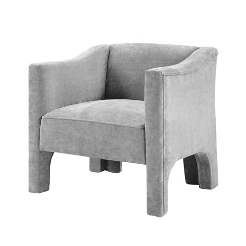 Penau Barrel Accent Chair, Chenille Upholstered Grey Seat | Soft Chenille Upholstery, Foam With Spring Pockets, Compact Living Room Seating, Bedroom Lounge Use