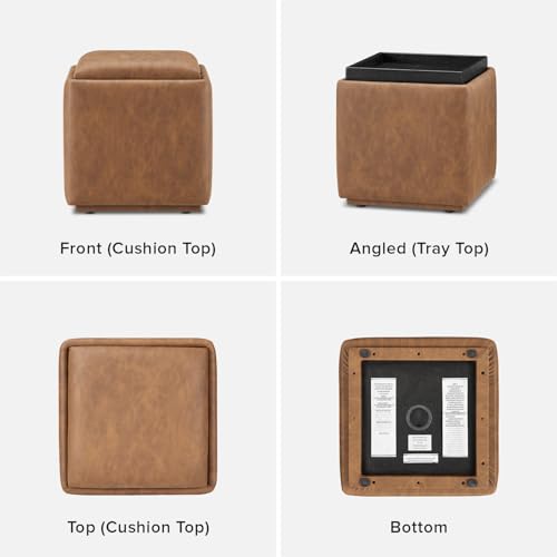 mopio Levi Storage Ottoman with Reversible Tray, Modern Square Chest Coffee Table, Upholstered Cube Sitting Foot Stools Ottoman for Living Room, Bedroom, Entryway (Faux Leather, Pecan Brown) - color: Brown Pu Leather, Cube