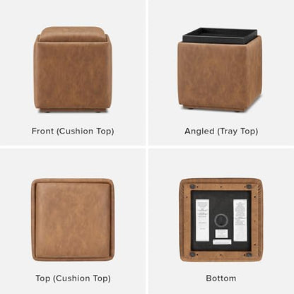 mopio Levi Storage Ottoman with Reversible Tray, Modern Square Chest Coffee Table, Upholstered Cube Sitting Foot Stools Ottoman for Living Room, Bedroom, Entryway (Faux Leather, Pecan Brown) - color: Brown Pu Leather, Cube