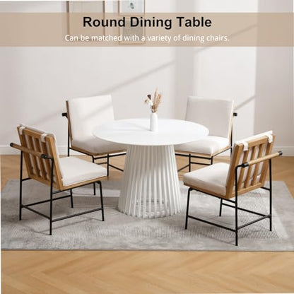 HEAH-YO Round Dining Table Set of 1, Modern Kitchen Table with Solid Wood Stripes, 43” Wood Dinner Table for Kitchen Dining Room, White - color: White