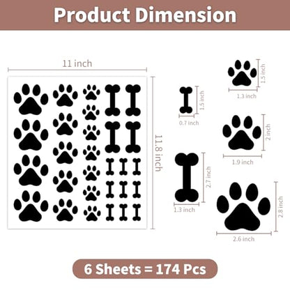 AOWDIAO 174 Pcs Dog Paw Decals - Peel and Stick Vinyl Wall Stickers for Dog's Room, Playroom & Party Decor - style: Paw Print