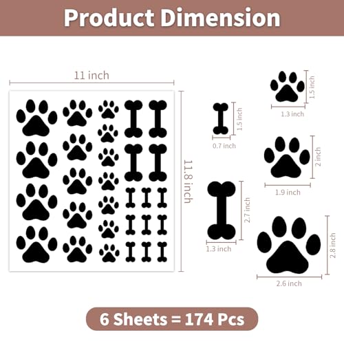 AOWDIAO 174 Pcs Dog Paw Decals - Peel and Stick Vinyl Wall Stickers for Dog's Room, Playroom & Party Decor - style: Paw Print