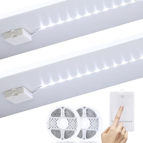 2 Pack Battery Powered LED Strip Lights 9.8Ft for Kitchen (Cool White) | 90 LED High Brightness LED Strip Lights, Cuttable Under Counter Click Light Wireless for Bedroom Cabinet Closet Shelves - color: Cool White