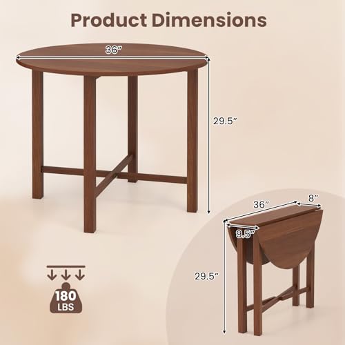 GOFLAME 36” Folding Dining Table for 2-4, Round Drop Leaf Kitchen Table with Solid Wood Legs, Space Saving Extendable Table for Dining Room, Living Room, Small Space, Walnut - color: Walnut