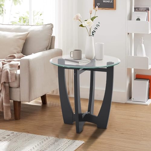Glass End Table, 23.5" Round Side Tables with Tempered Glass Top Cross and Solid Wood Base Small Night Stand for Living Room Office Apartment Black - color: D-2, size: Round