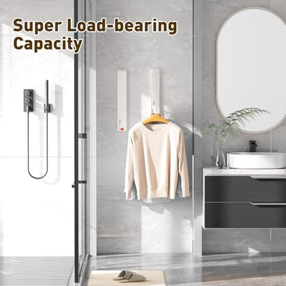 Clothes Drying Rack, Laundry Room Wall Mounted Retractable Clothes Hanger Drying Rack, Laundry Clothing Drying Rack Folding Indoor or Outdoor, Aluminium Dryer, 2pcs(White with 80cm bar) - color: White 2 Pack With Rod