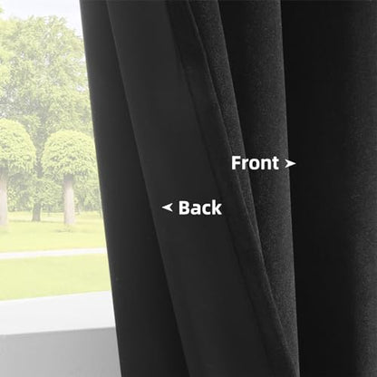 Joydeco Black Velvet Curtains 72 inch Length 2 Panels, Luxury Blackout Rod Pocket Thermal Insulated Window Curtains, Super Soft Room Darkening Drapes for Living Dining Room Bedroom,W52 x L72 inches - color: Rod Pocket | Black, size: 52"W x 72"L (Pack of 2