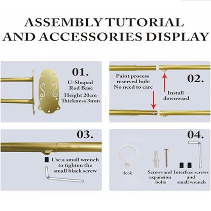 U Shaped Curtain Rod Room Divider Partition Privacy Separation Wall Mount | Heavy Duty Hanging Modern Metal Curved 6.56ft Long Space for Changing Dressing Fitting Salon Studio Apartment Medical - color: Gold