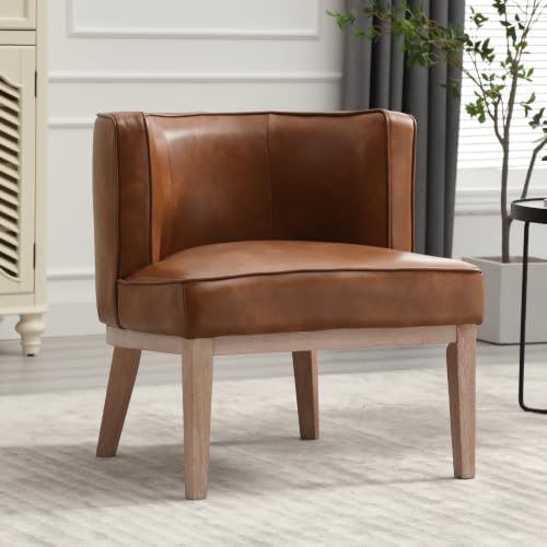 Modern Barrel Accent Chair，Mid Century Faux Leather Armless Side Chair Upholstered Comfy Reading Chair with Solid Wooden Frame for Living Room/Bedroom, Brown - color: Brown, size: 1PC