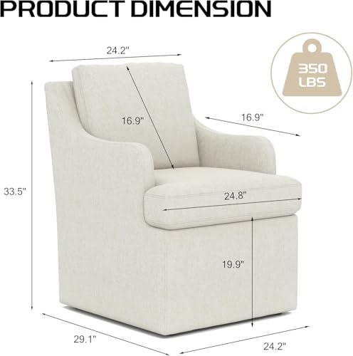 VKNOW Upholstered Dining Chairs, Dining Room Chairs with Casters | Modern Rolling Dining Chairs with Armrest, Soft Chenille Fabric, Washable Cover, Easy Assembly, Living Room, Bedroom, Cream - color: Cream, size: 1