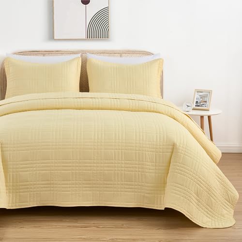 Chezmoi Collection Kingston King Size Bedspread Set, 3-Piece Pastel Yellow Oversized Quilted Microfiber Lightweight Bedspread Coverlet (118"x106") for All Seasons - color: Pastel Yellow, size: King