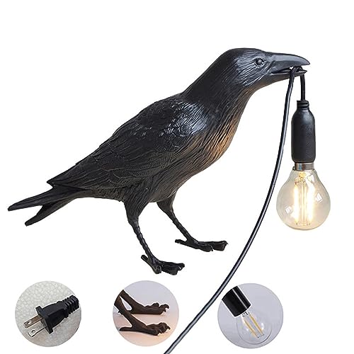 NorDiem Crow Table Lamps Bird Desk Lamp Bedroom Wall Sconce lamp Light Resin Decoration E12 110V LED Bulb (Black Sitting Table Lamp) - color: Black Sitting Table Lamp