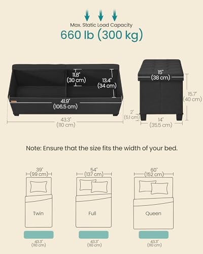 SONGMICS Storage Ottoman Bench with Legs, Folding Ottoman Foot Rest with Flipping Lid, Bench with Storage, for Living Room, Bedroom, Entryway, Linen-Look Fabric, 43.3 Inches, Ink Black ULSF079BH01 - color: Ink Black, style: with Flipping Lid