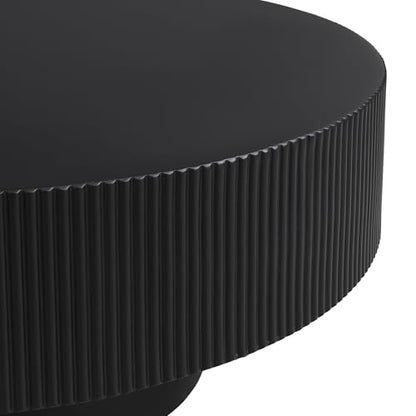 31.5" Round Wood Coffee Table with 6.8 Thick Top, Mid Century Modern Fluted Circle Circular Center Table for Living Room, Apartment, Small Space Home Office, Dark Black - color: Dark Black, size: 31.5"D x 31.5"W x 13.78"H