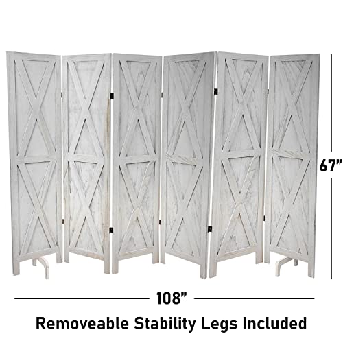 Premium Home 6-Panel Room Divider – Rustic White Barn Door, X Pattern Folding Privacy Screen, Partition Wall - color: Rustic White - X Pattern - 6 Panel