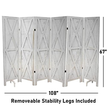 Premium Home 6-Panel Room Divider – Rustic White Barn Door, X Pattern Folding Privacy Screen, Partition Wall - color: Rustic White - X Pattern - 6 Panel