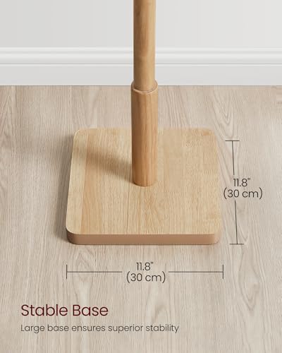 VASAGLE Solid Wood Coat Rack, Free Standing Hall Coat Tree with 8 Hooks, 3 Height Options, for Coats, Hats, Bags, Purses, for Entryway, Hallway, Rubberwood Hooks and Pole, Natural Beige URCR010N01 - color: Natural Beige, style: Square Base + Cylindrical H