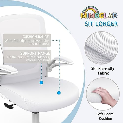 Mimoglad Ergonomic High Back Mesh Office Chair, Adjustable Lumbar Support, Thickened Seat Cushion - color: Ivory White