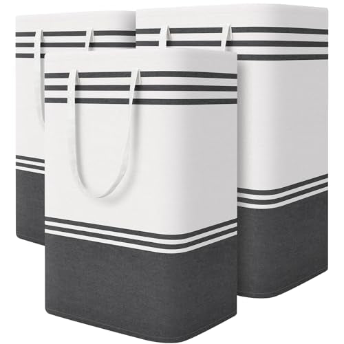 TranquilRelax 3-Pack Laundry Basket, Laundry Hamper, Grey-88L | Freestanding＆Water-Resistant Laundry Hamper, Collapsible Tall Clothes Hamper with Carry Handles for Clothes, Laundry Basket - color: Grey, size: 88L