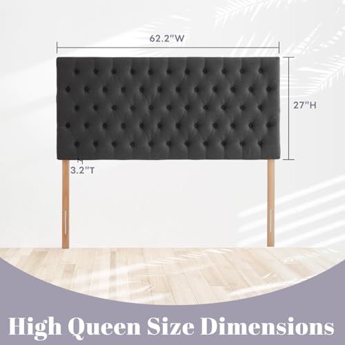 Upholstered Queen Headboard Only, Premium Linen Button Tufted Headboards, Adjustable Solid Wood Head Board, Padded Headboard with Solid Wood Legs in Bedroom (Dark Gray) - color: Dark Grey, size: High Queen