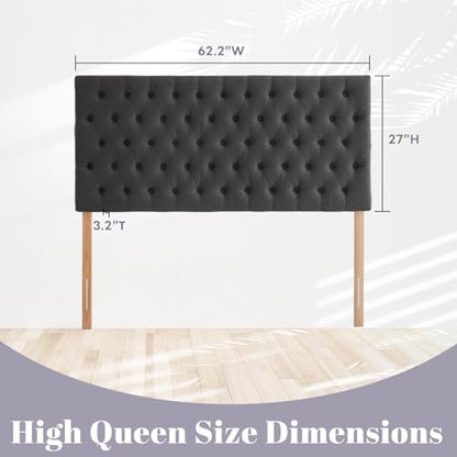 Upholstered Queen Headboard Only, Premium Linen Button Tufted Headboards, Adjustable Solid Wood Head Board, Padded Headboard with Solid Wood Legs in Bedroom (Dark Gray) - color: Dark Grey, size: High Queen