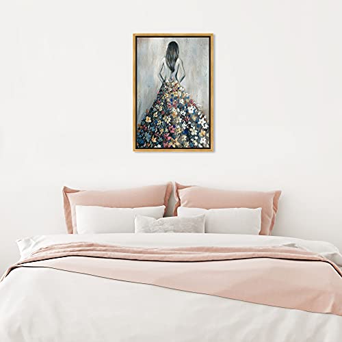 Oliver Gal Girl with Flower Thoughts Canvas Print Wall Art for Living Room, Bedroom, and Bathroom, 16" x 24", Gold Floater Frame - color: Gold Floater Frame, size: 24"L x 16"W
