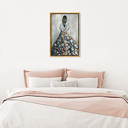 Oliver Gal Girl with Flower Thoughts Canvas Print Wall Art for Living Room, Bedroom, and Bathroom, 16" x 24", Gold Floater Frame - color: Gold Floater Frame, size: 24"L x 16"W