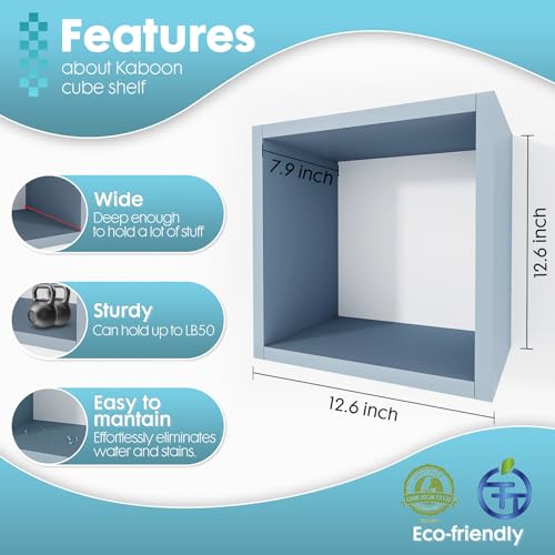 Cube Floating Shelves Set2, Display Shelves Wall Mount 7.75" D x 12.5" W x 12.5" H, (Greylish Blue, Square 2 Cubes) - color: Greylish Blue, size: Square-Set2