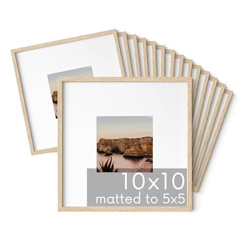 HAUS AND HUES Beige Oak Wood 10x10 Picture Frames - Set of 15, Square Frames with Mat, Elegant Frames for Photos and Wall Gallery (10x10 in, Beige, Set of 15) - color: Beige Oak, size: 10x10 in, style: Set of 15