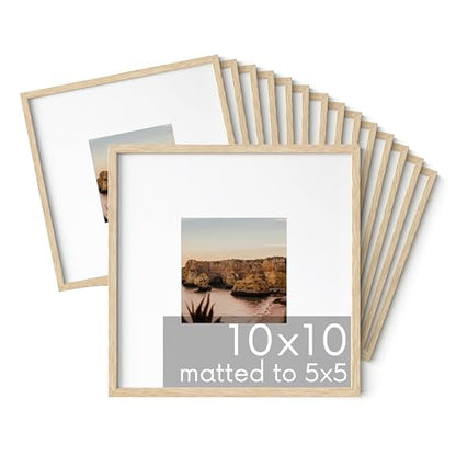 HAUS AND HUES Beige Oak Wood 10x10 Picture Frames - Set of 15, Square Frames with Mat, Elegant Frames for Photos and Wall Gallery (10x10 in, Beige, Set of 15) - color: Beige Oak, size: 10x10 in, style: Set of 15