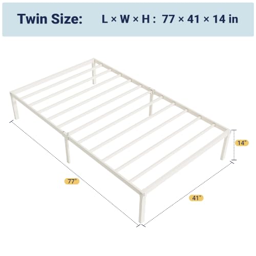 Allewie Twin Bed Frame, 14 inch Metal Platform Beds with Storage Space, No Box Spring Needed and Easy Assembly, Beige - color: Beige, size: Twin