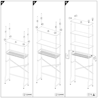 Over the Toilet Storage shelf, 4-Tier Bathroom Organizer Rack, Easy To Install with Adjustable Feet Pad and Basket Freestanding Bathroom Shelves Above Toilet, Space Saver Toilet Storage Cabinet(White) - color: White