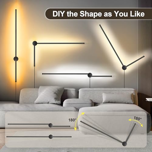 GOODATE Wall Sconces Set of Two with Remote, Stepless Colors 3000K-6500K & Stepless Dimming, Hardwire or Plug-in, 180° Rotate, LED Black Plug in Wall Sconces with Timer & Night Light, 39.4 Inches - color: Black, Stepless Color Temperature: 3000K-6500K, si