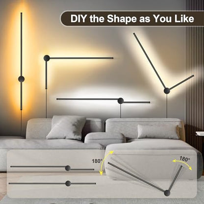 GOODATE Wall Sconces Set of Two with Remote, Stepless Colors 3000K-6500K & Stepless Dimming, Hardwire or Plug-in, 180° Rotate, LED Black Plug in Wall Sconces with Timer & Night Light, 39.4 Inches - color: Black, Stepless Color Temperature: 3000K-6500K, si