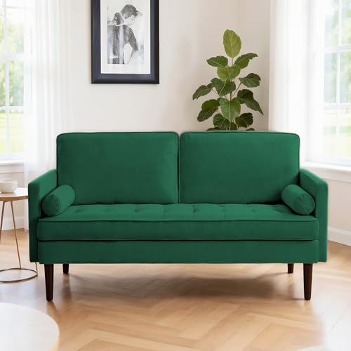 Modern Fabric Loveseat Sofa,2-Seater Small Couch Love Seat with Thick Cushion,65" Cozy Deep Seat Couches for Living Room Compact Home Office (Green) - color: Green