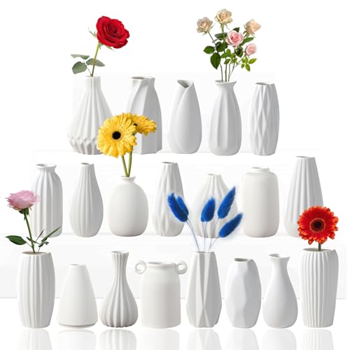 5'' White Ceramic Bud Vases Set of 20,Small Vases in Bulk for Flowers,Mini Vases for Centerpieces,Modern for Floral and Pampas Grass,Boho for Wedding,Party,Table Home Decor - color: 20pcs-01